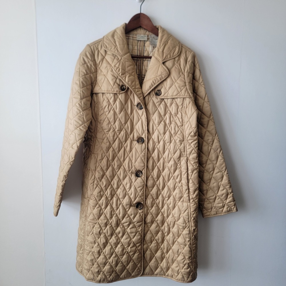 l.l. bean women's quilted long coat size M Insulated tan long sleeve